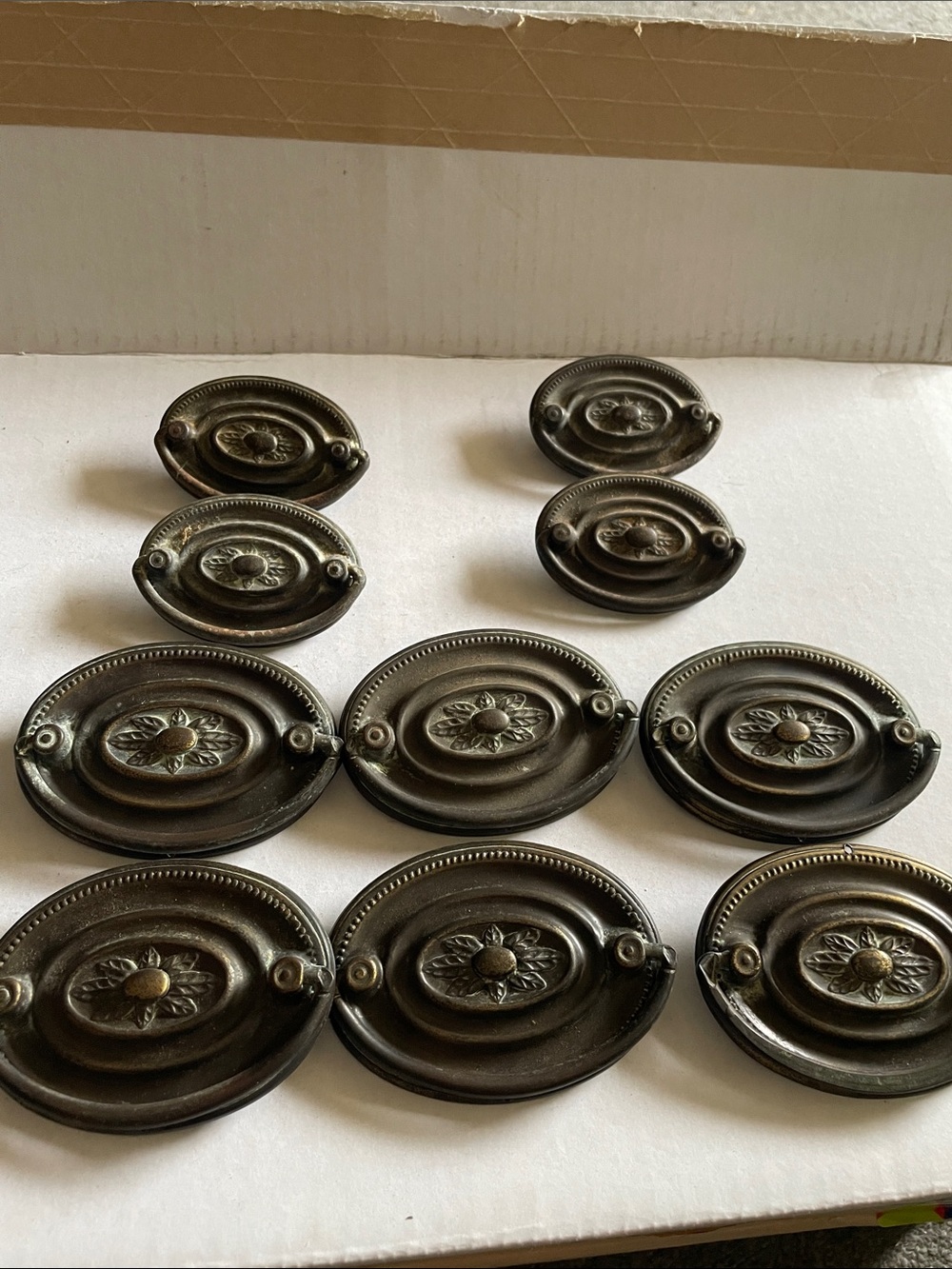 Oval Drawer Pulls - Dark Bronze Finish vintage set of 10 6 large 4 small